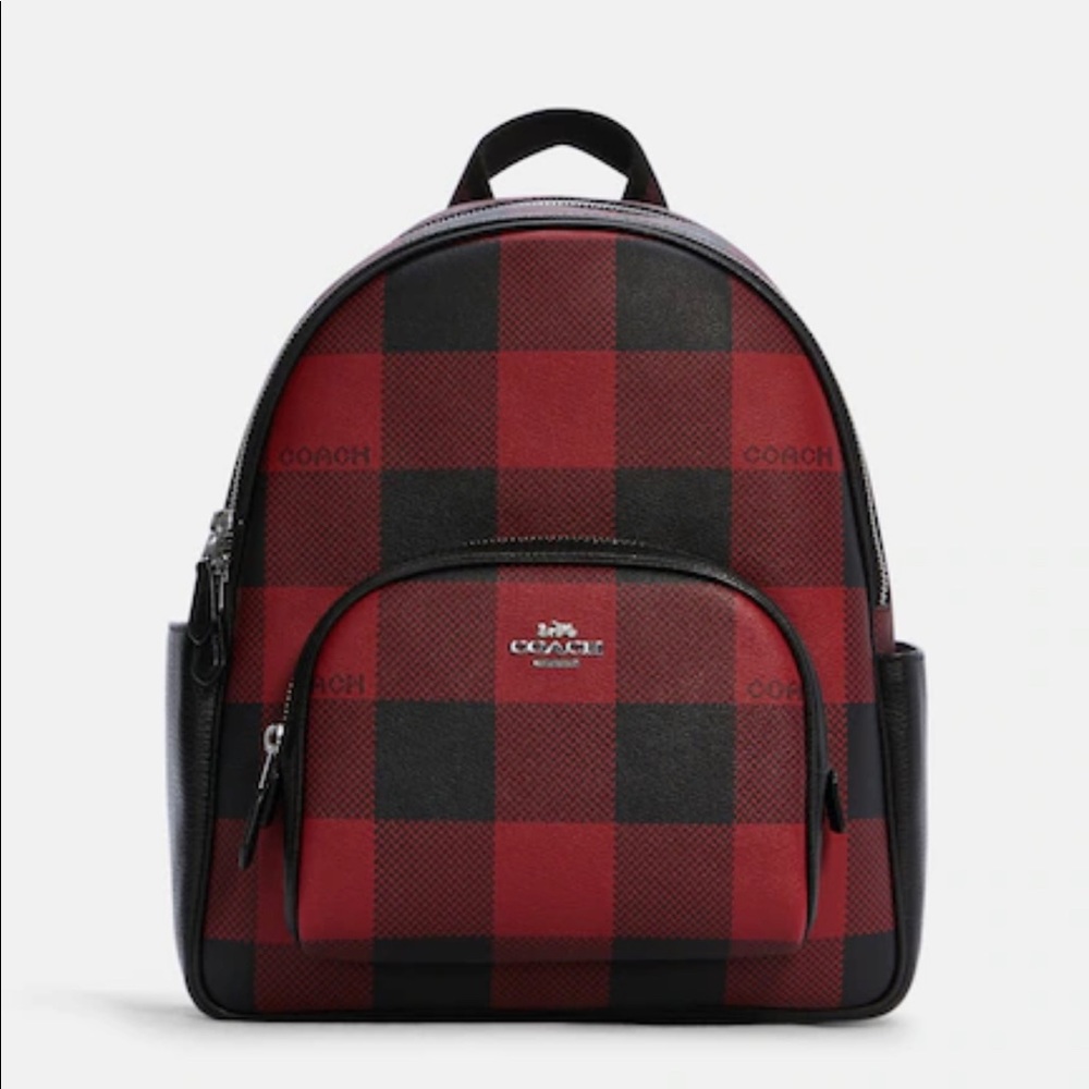 Coach red and black plaid backpack